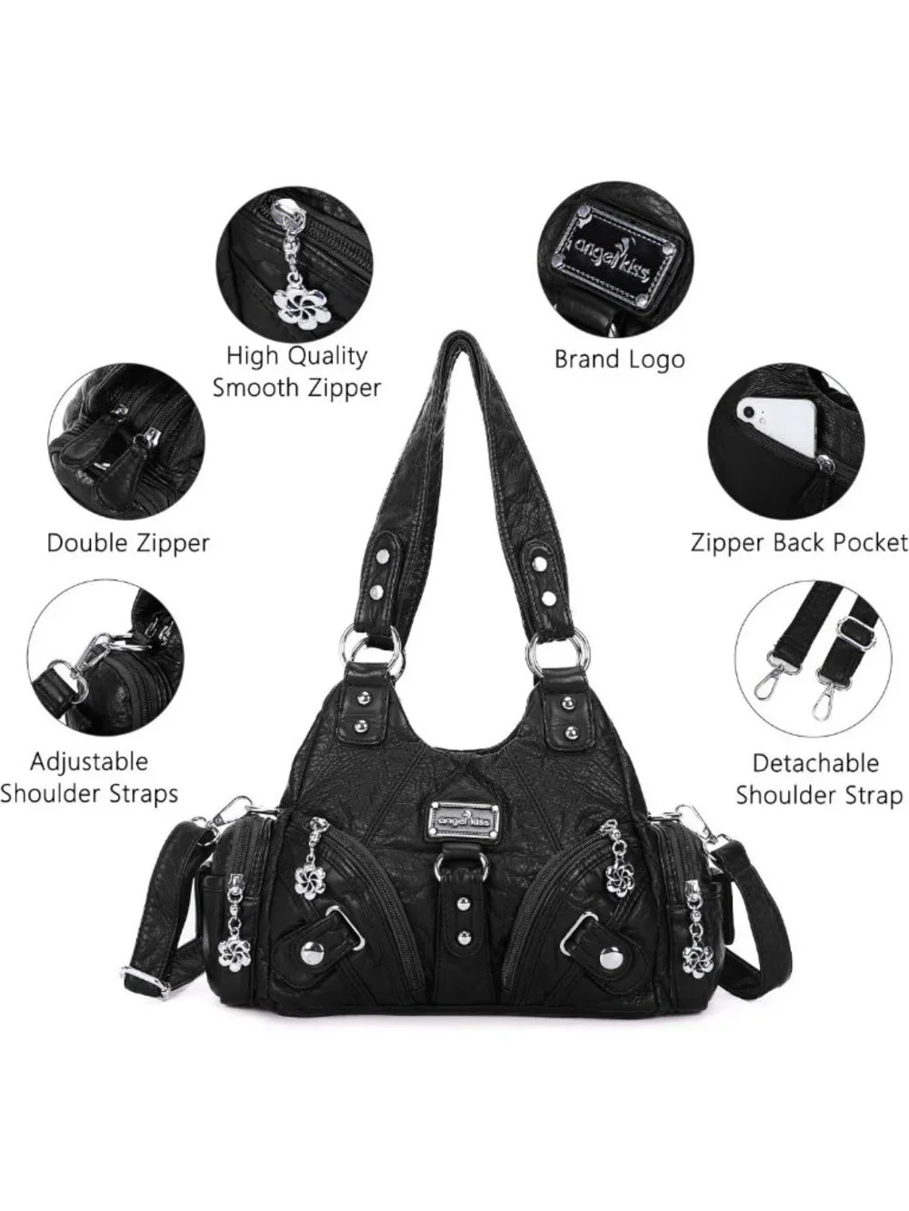 Chic Small Hobo Shoulder Bag - Vegan Leather Multi-Pocket Tote with Zipper